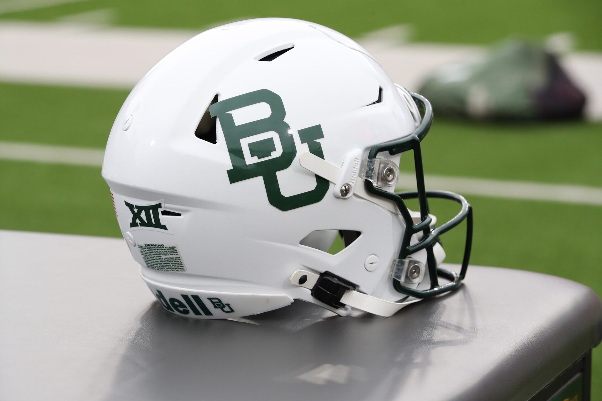 A general view of a Baylor Bears helmet on the sidelines before the game against the Texas Tech Red Raiders at Jones AT&T Stadium and Cody Campbell Field.