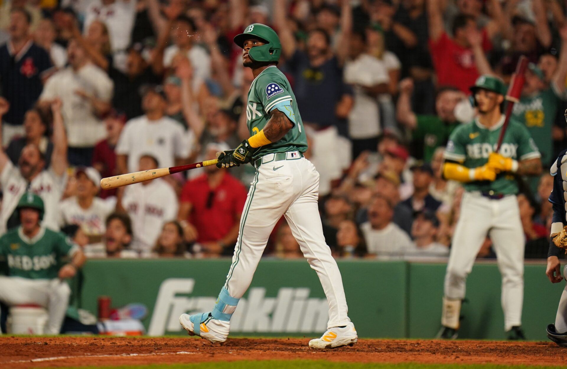 Boston Red Sox outfielder Ceddanne Rafaela (3) hits a two run home run to win the game against the Tampa Bay Rays in the ninth inning at Fenway Park.