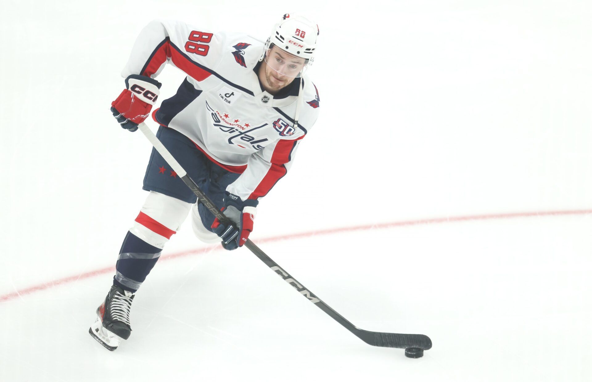 Washington Capitals left wing Andrew Mangiapane (88) warms up before playing the Pittsburgh Penguins at PPG Paints Arena.