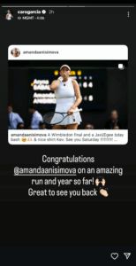Screengrab of Caroline Garcia's comment on Instagram/@carogarcia