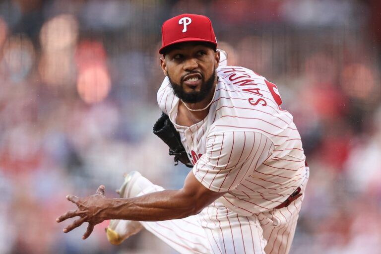 Philadelphia Phillies pitcher Cristopher Sanchez (61) throws a pitch against the San Diego Padres during the fourth inning at Citizens Bank Park.