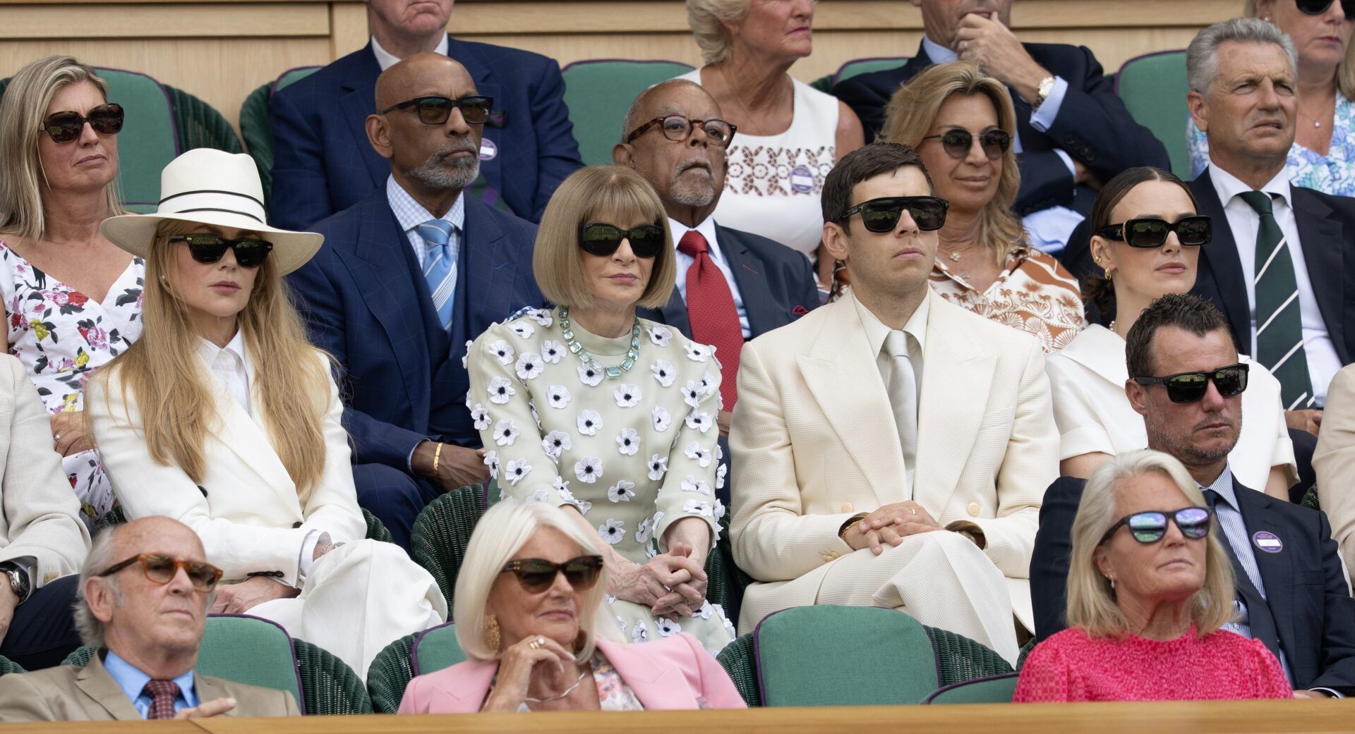 Nicole Kidman, Anna Wintour, James Righton and Keira Knightley in the Royal Box on day 14 at All England Lawn Tennis and Croquet Club.