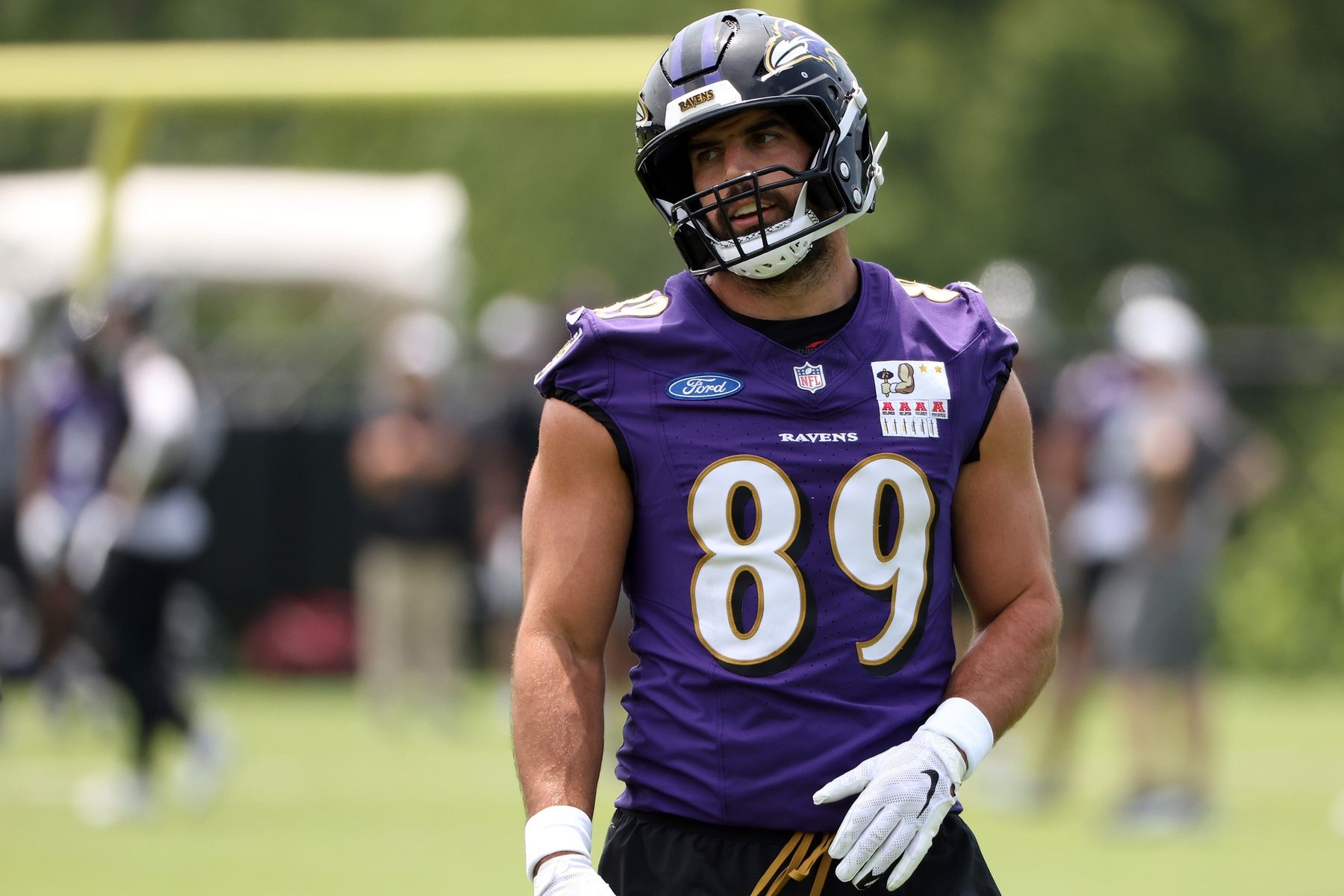 Baltimore Ravens tight end Mark Andrews (89) looks on during an NFL OTA at Under Armour Performance Center.