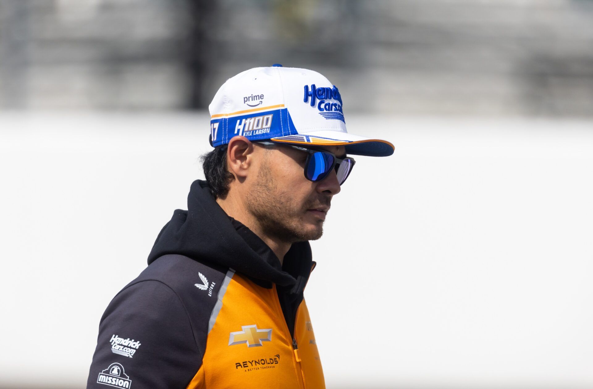 IndyCar Series driver Kyle Larson at the drivers meeting during Legends Day at Indianapolis Motor Speedway.