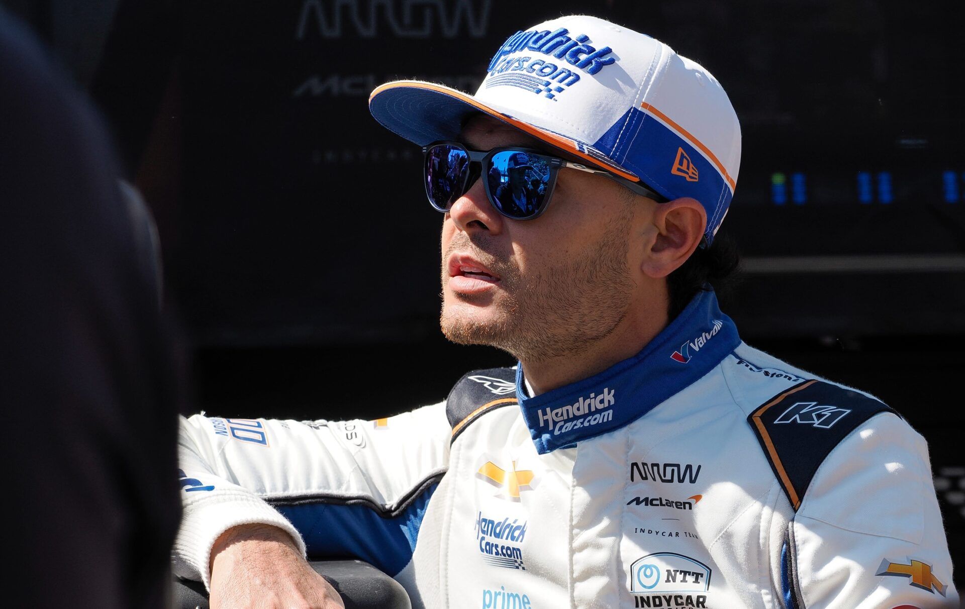 Arrow McLaren driver Kyle Larson (17) looks up Friday, May 23, 2025, on Carb Day ahead of the 109th running of the Indianapolis 500 at Indianapolis Motor Speedway.