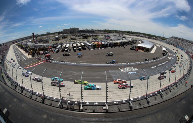 NASCAR Cup Series cars on track prior to the start of the Drydene 400 at Dover International Speedway.