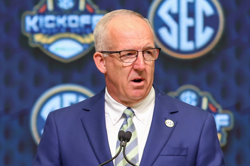 SEC commissioner Greg Sankey speaks to the media during the SEC Media Day at Omni Atlanta Hotel.