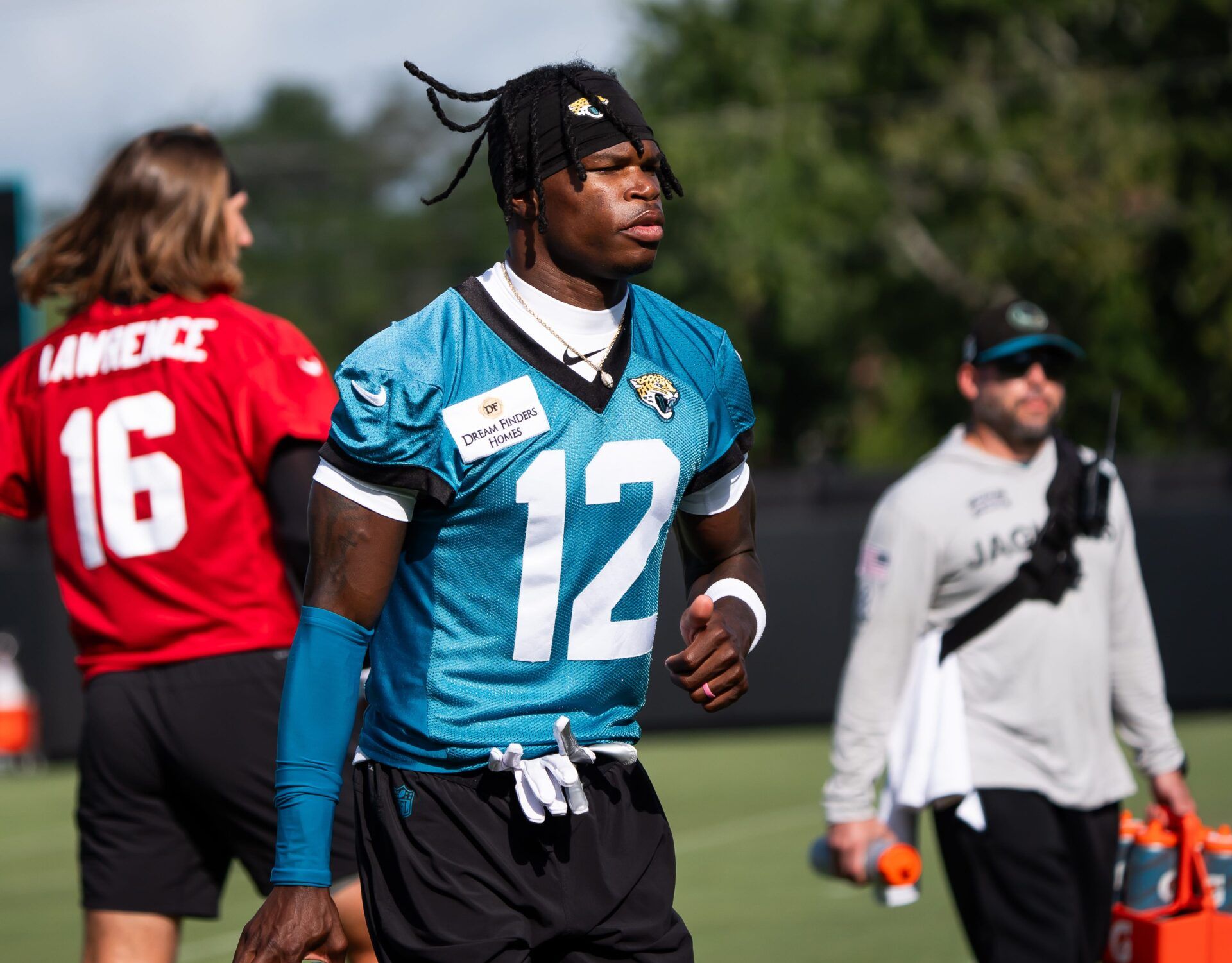 Jacksonville Jaguars wide receiver Travis Hunter (12) jogs to his first drill during the Jacksonville Jaguars’ third mandatory minicamp Thursday June 12, 2025 at the Miller Electric Center in Jacksonville, Fla. [Doug Engle/Florida Times-Union]