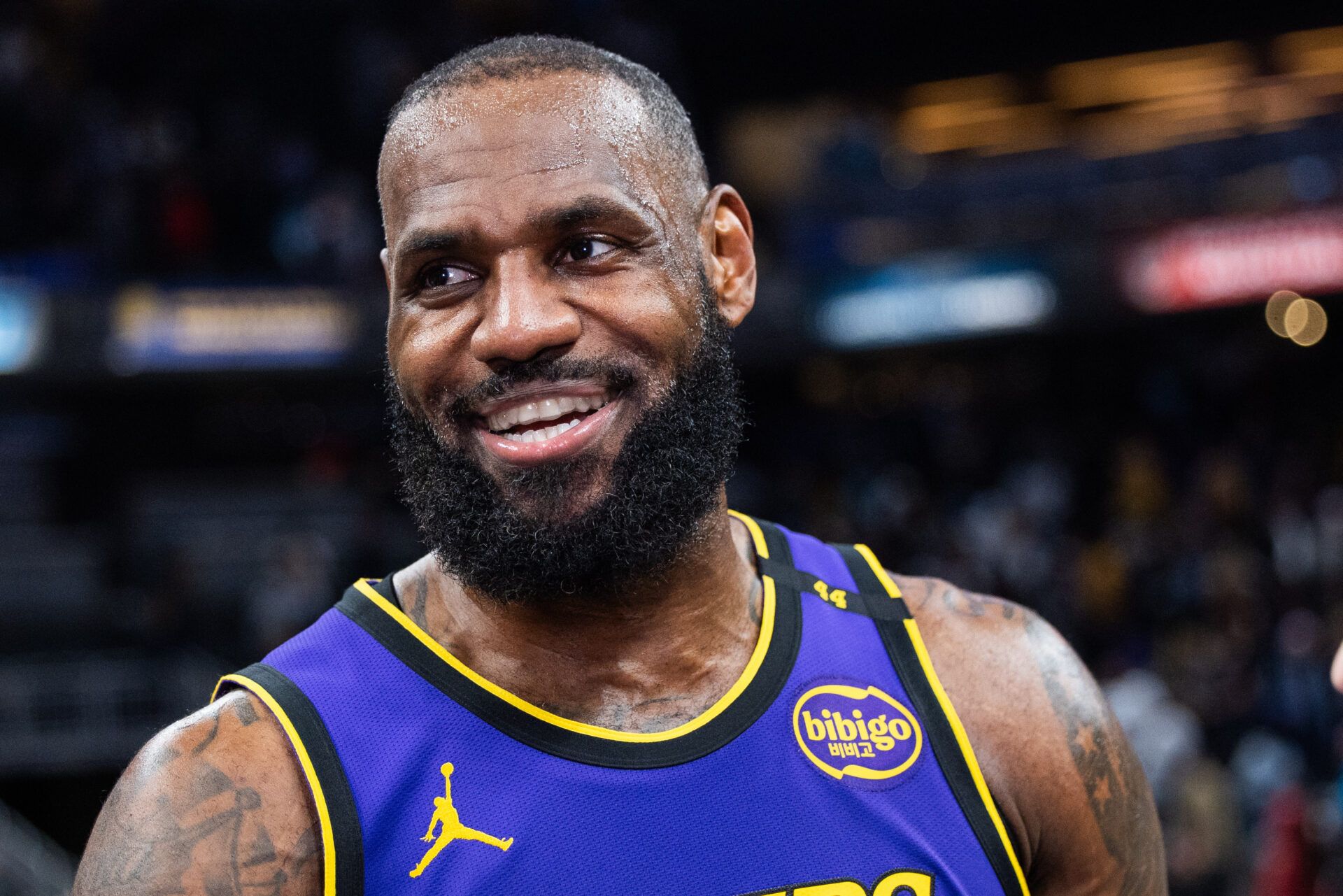 Los Angeles Lakers forward LeBron James (23) after the game against the Indiana Pacers at Gainbridge Fieldhouse.
