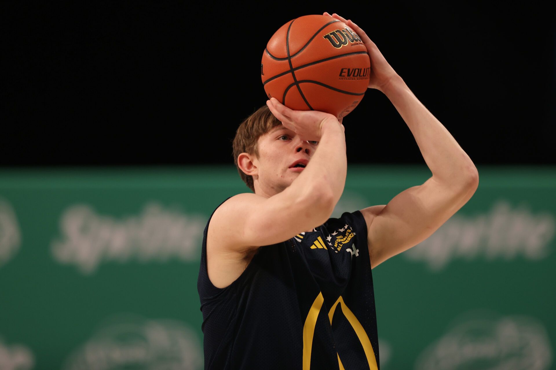 McDonald’s All American West forward Nikolas Khamenia (14) shoots the ball during the Sprite Jam Fest at Barclay's Center.