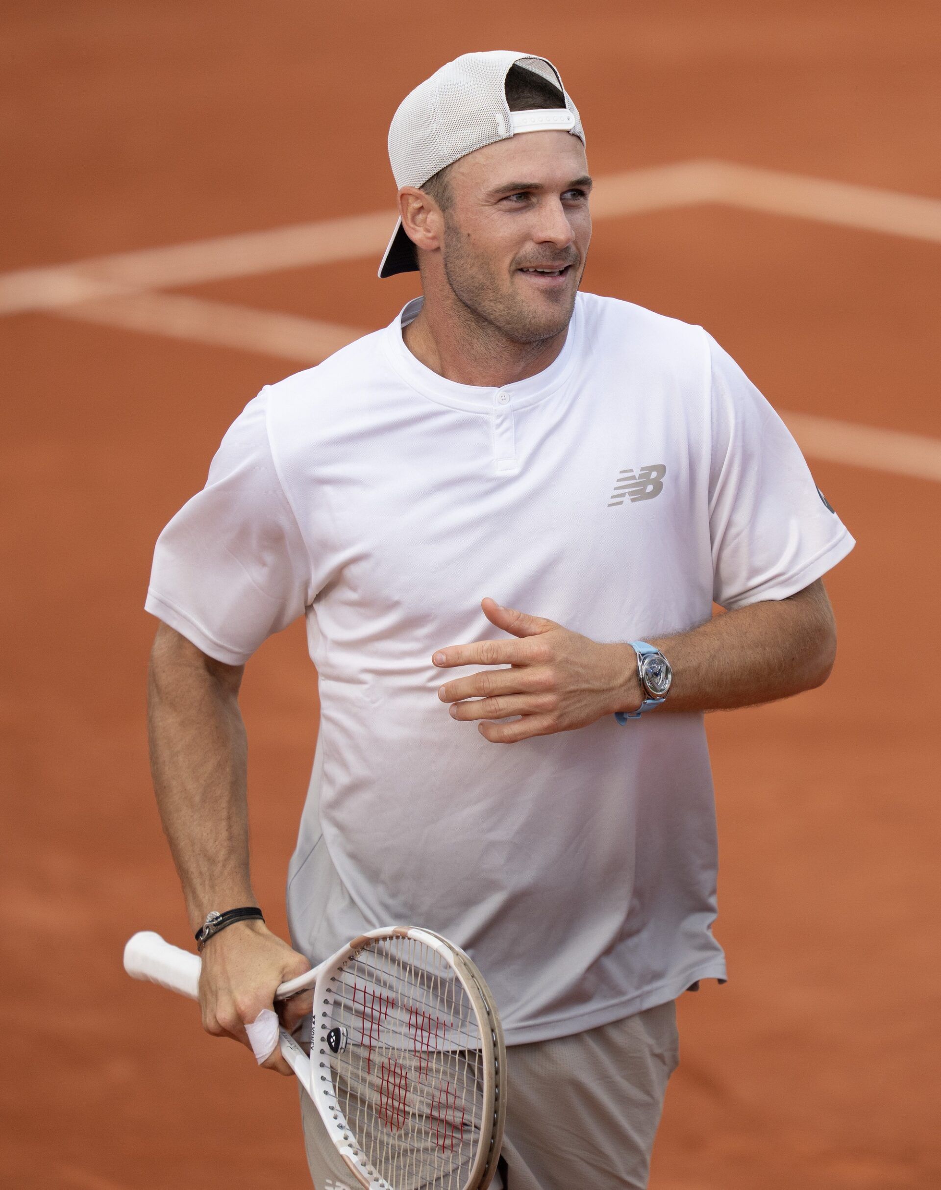 Tommy Paul of the United States reacts to a point during his match against Marton Fucsovics of Hungary on day four at Roland Garros Stadium.