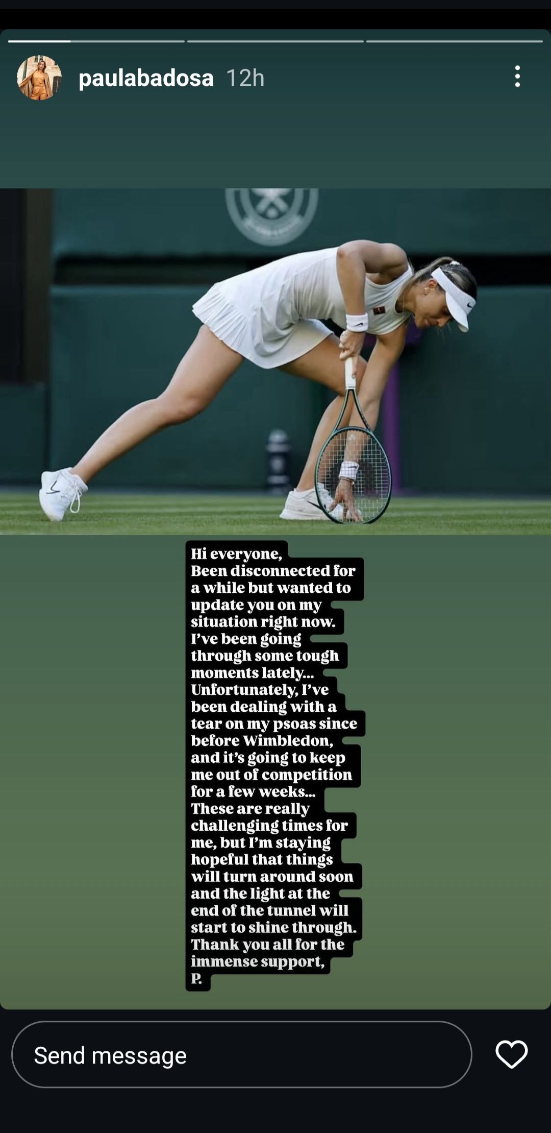 Screen grab of Paula Badosa's Instagram story