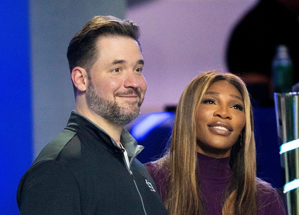 Serena Williams and her husband, Reddit co-founder Alexis Ohanian, co-own the Los Angeles Golf Club, and watch their team play against Boston Common Golf during a TGL match at the SoFi Center on February 4, 2025, in Palm Beach Gardens, Florida.