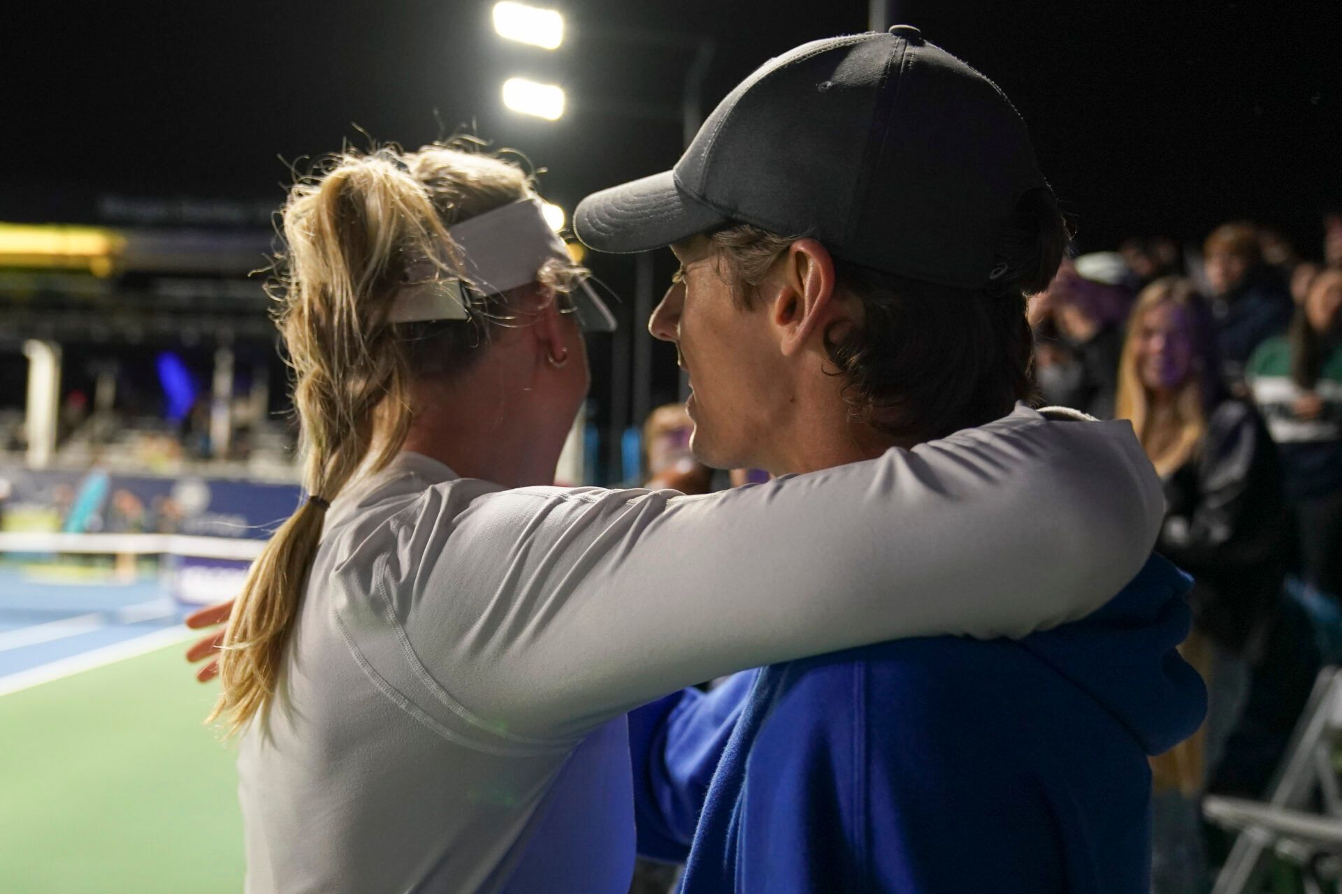 Katie Boulter of Great Britain hugs her boyfriend Alex de Minaur after her victory in the finals of the San Diego Open at Barnes Tennis Center.