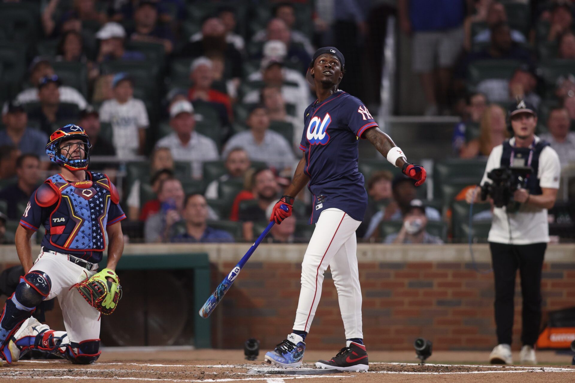 New York Yankees outfielder Jazz Chisholm Jr. (13) during the 2025 Home Run Derby at Truist Park.