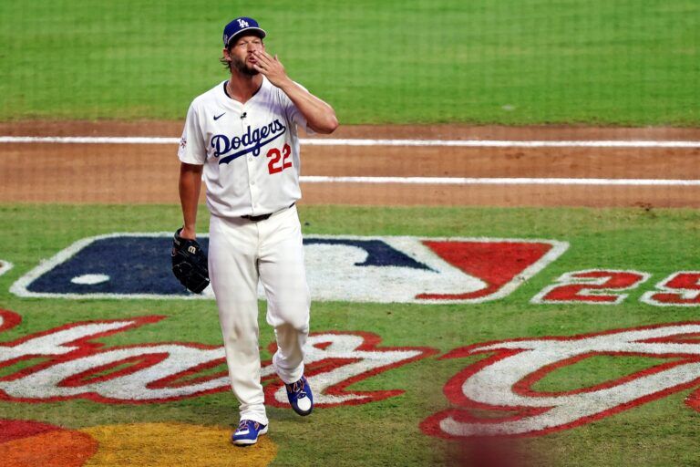 National League pitcher Clayton Kershaw (22) of the Los Angeles Dodgers leaves the game  during the first inning during the 2025 MLB All Star Game at Truist Park.