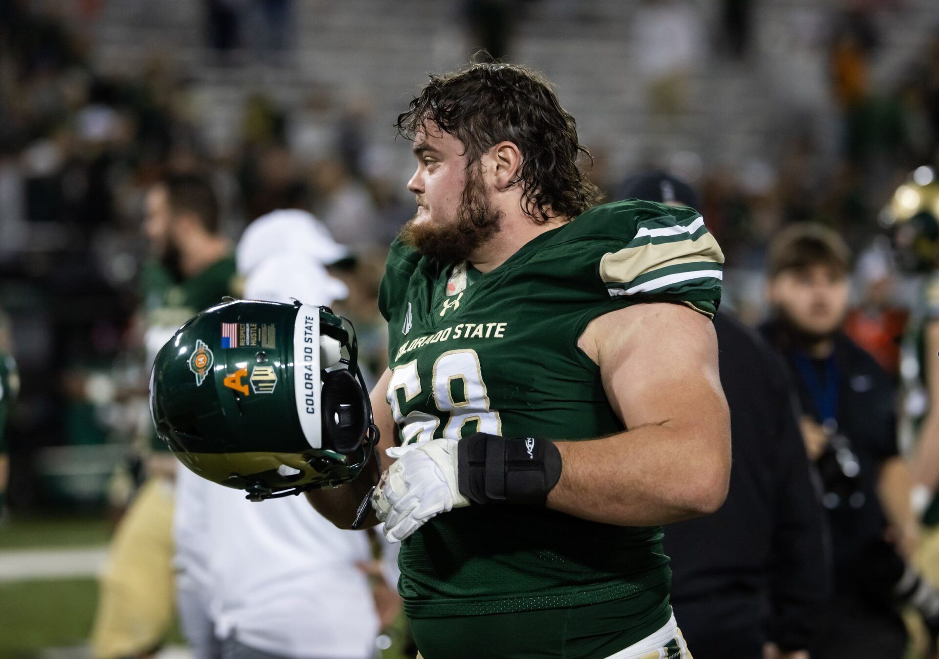 Colorado State Rams offensive lineman Drew Moss (68) against the Miami (OH) RedHawks during the Snoop Dogg Arizona Bowl at Arizona Stadium.