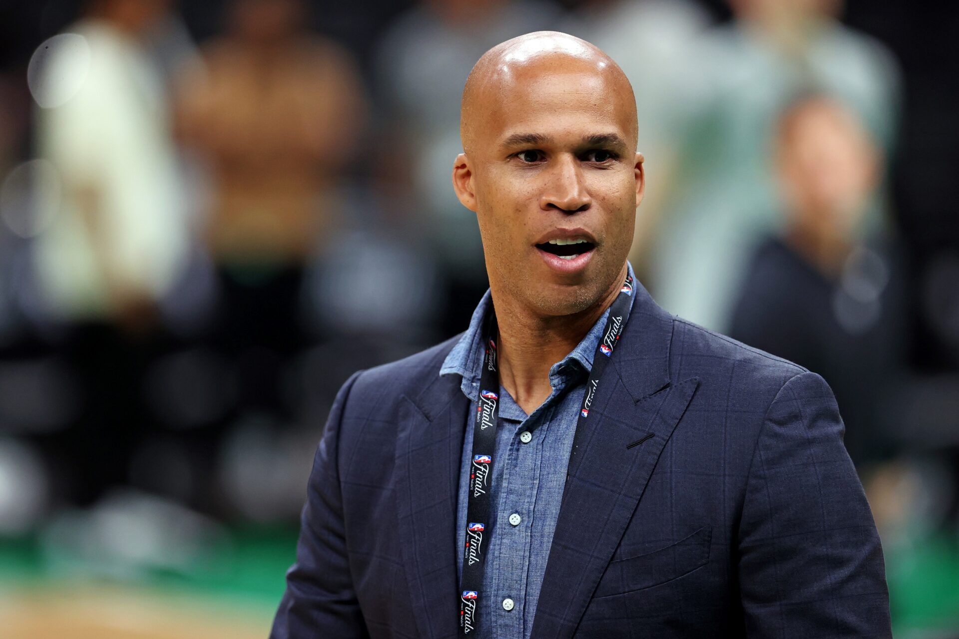 TV analyst and former player Richard Jefferson during the NBA Finals Media Day at TD Garden.