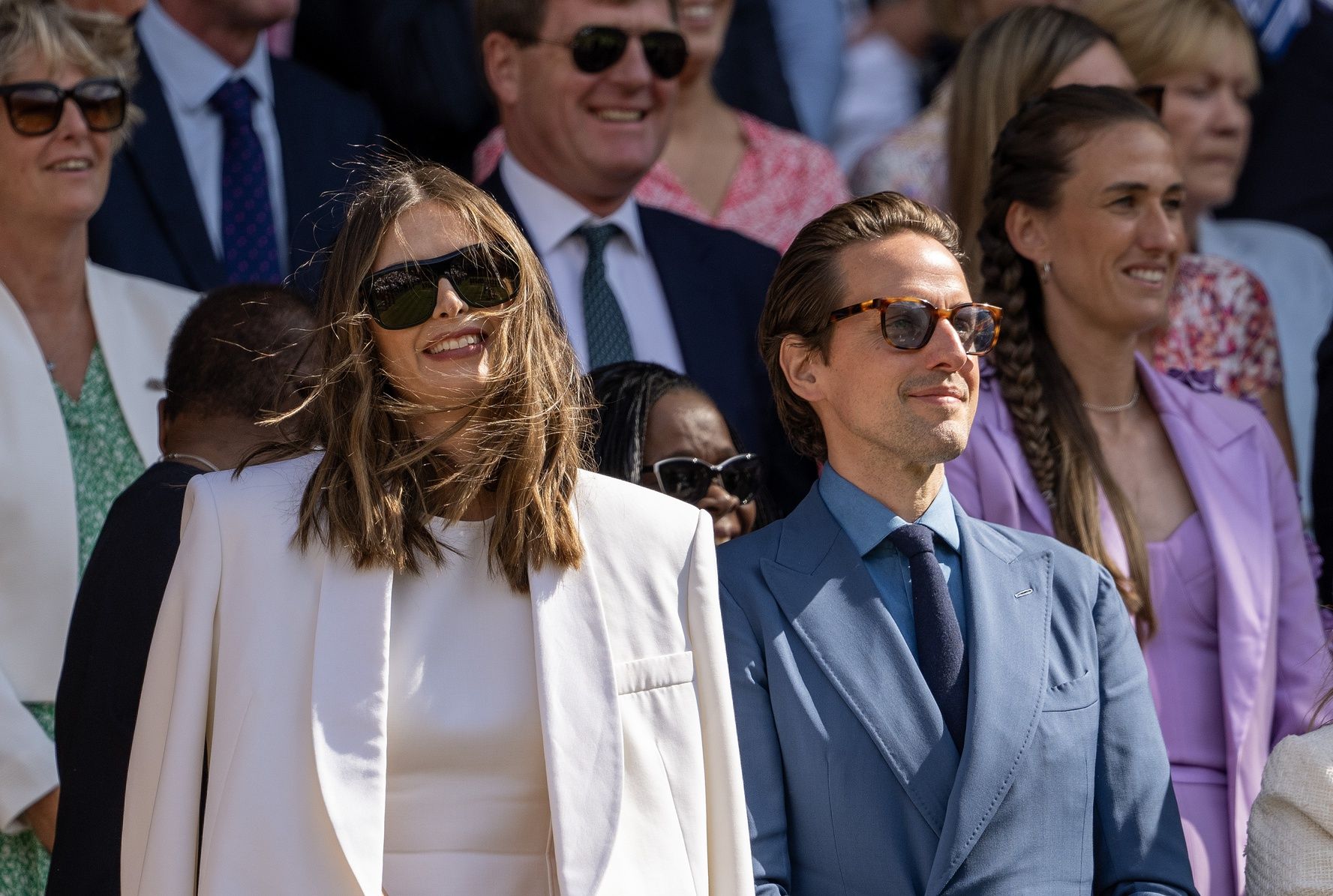 Maria Sharapova and Mr. Alexander Gilkes in the Royal Box for the Barbora Krejcikova of the Czech Republic and Jasmine Paolini of Italy (both not shown) womenÕs singles final on day 13 at All England Lawn Tennis and Croquet Club.