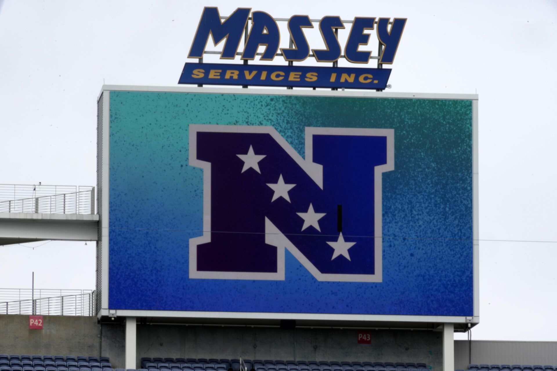 The NFC logo on the video board at Camping World Stadium.