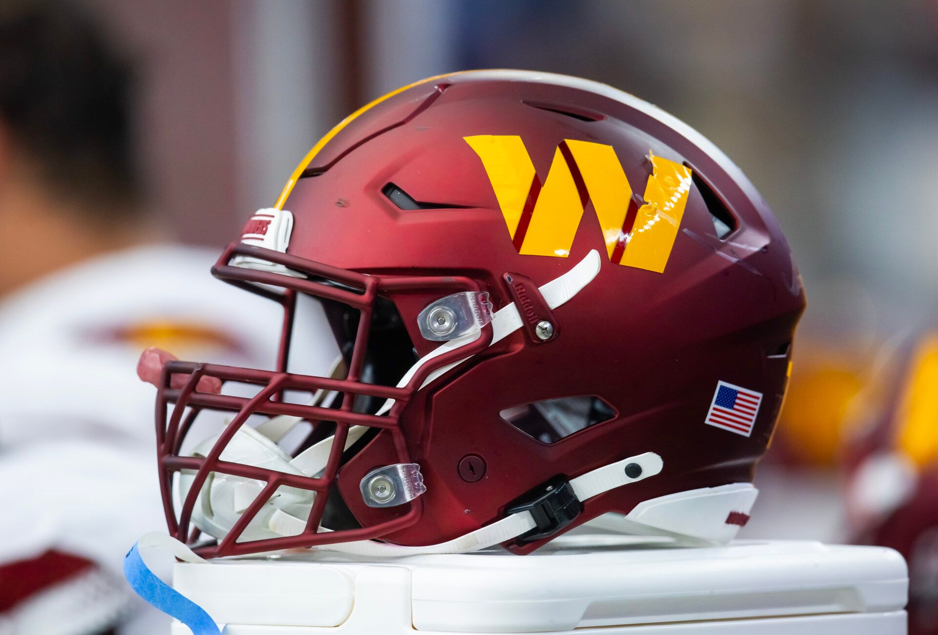 Detailed view of a Washington Commanders helmet at State Farm Stadium.
