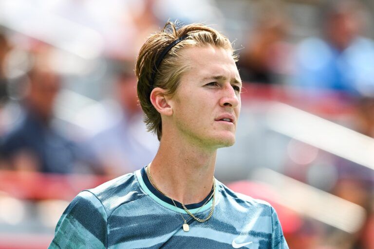 Sebastian Korda (USA) looks on agianst Alexander Zverev (GER) (not pictured) in quarterfinal play at IGA Stadium.