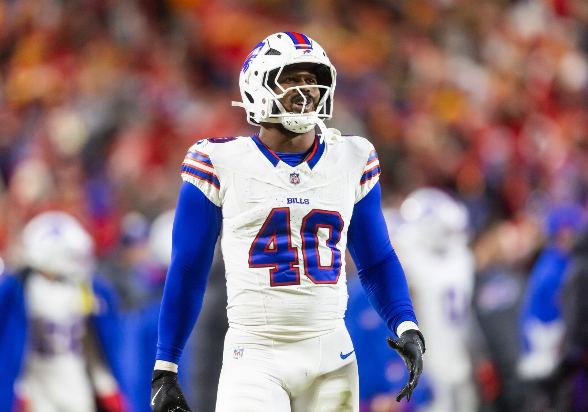 Buffalo Bills linebacker Von Miller (40) against the Kansas City Chiefs during the AFC Championship game at GEHA Field at Arrowhead Stadium.