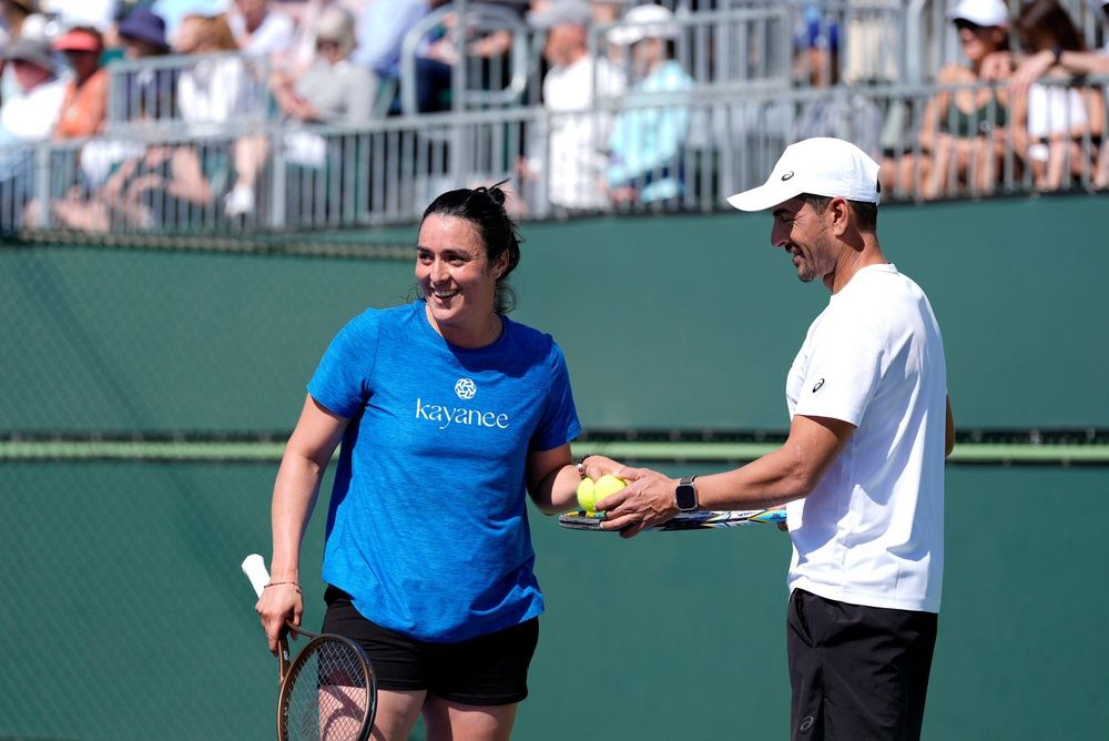Ons Jabeur smiles during a practice session at the BNP Paribas Open at the Indian Wells Tennis Garden in Indian Wells, Calif., on Tuesday, March 4, 2025.