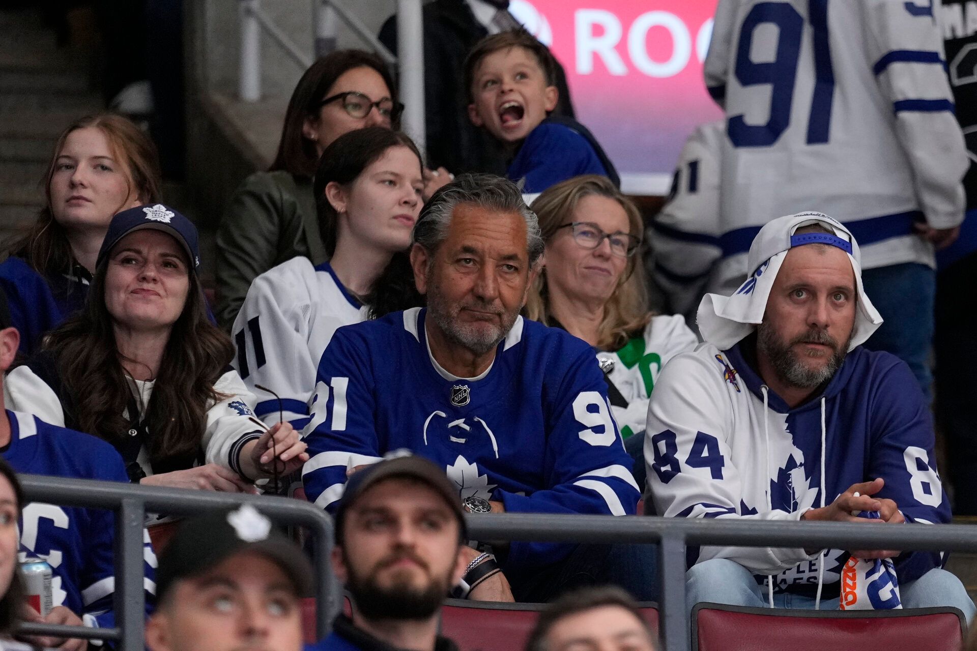 Toronto Maple Leafs fans react during the third period of game seven of the second round of the 2025 Stanley Cup Playoffs against the Florida Panthers at Scotiabank Arena.