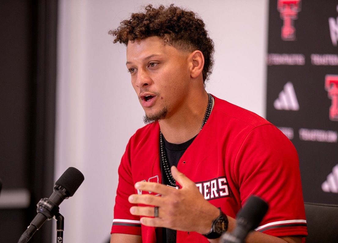Texas Tech alum and Kansas City Chiefs quarterback Patrick Mahomes attends a press conference at Jones AT&T Stadium, Friday, Aug. 23, 2024.