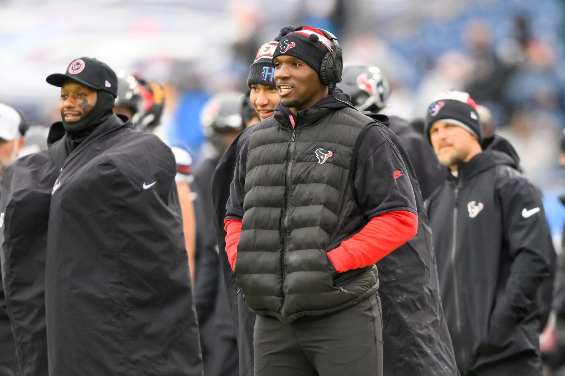 Houston Texans head coach DeMeco Ryans watches from the sideline against the Tennessee Titans during the second half at Nissan Stadium.