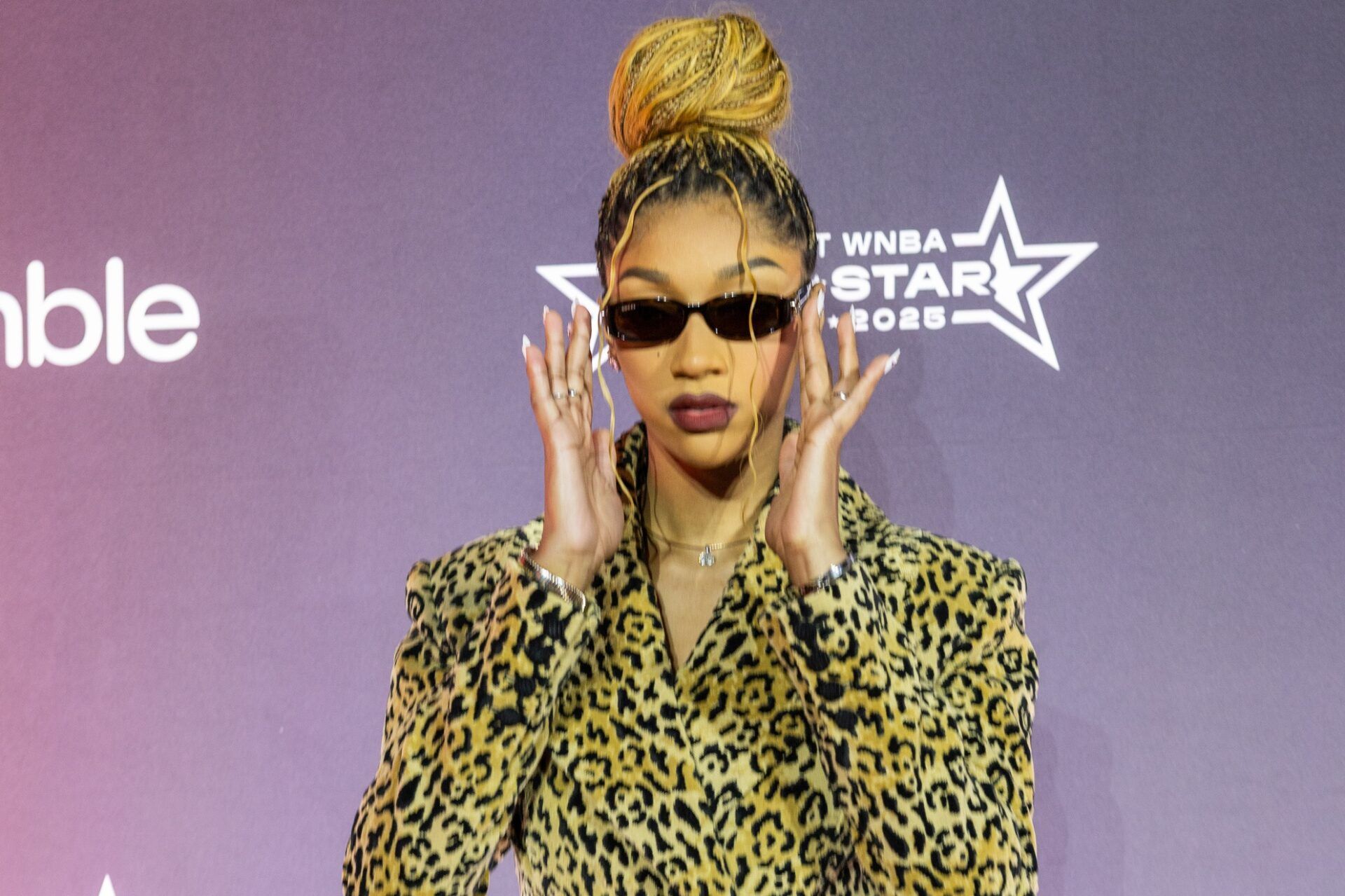 Angel Reese arrives on the Orange Carpet to start the 2025 WNBA All-Star weekend at Indiana Convention Center.