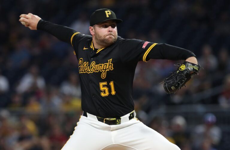 Pittsburgh Pirates relief pitcher David Bednar (51) pitches against the St. Louis Cardinals during the ninth inning at PNC Park.