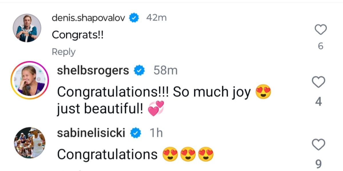 Screen grab of players' comments, congratulating Carline Garcia