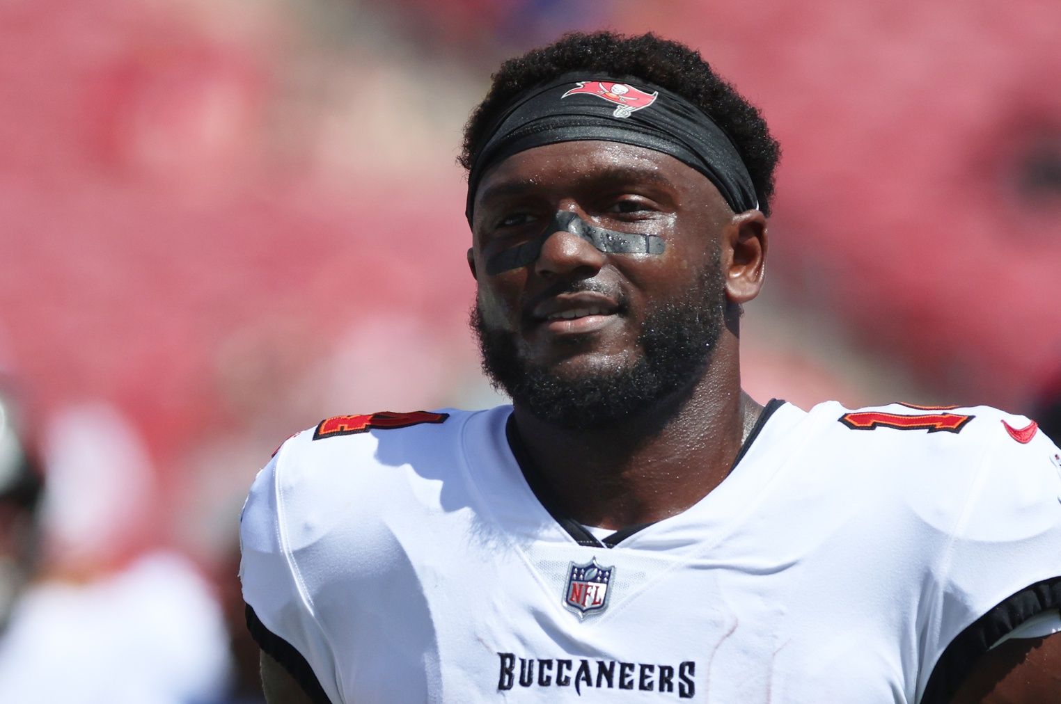 Tampa Bay Buccaneers wide receiver Chris Godwin (14) works out prior to the game against the Denver Broncos at Raymond James Stadium.