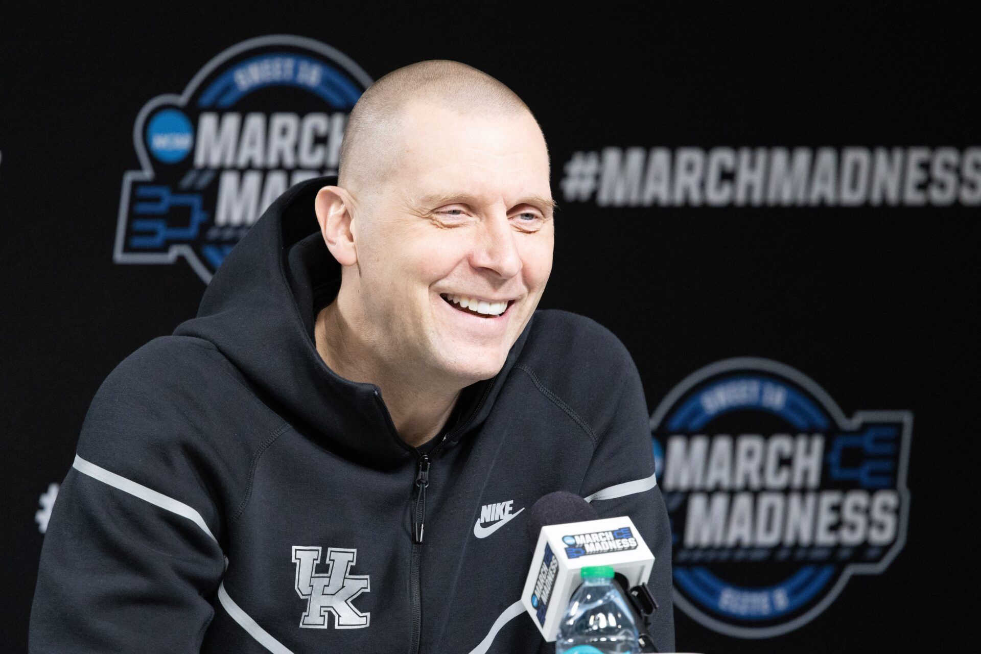 Kentucky Wildcats head coach Mark Pope talks to the media during practice day at Lucas Oil Stadium.