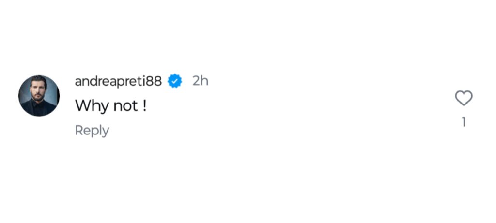 Screengrab of Venus Williams' boyfriend Anrea Preti's comment on Instagram/@andreapreti88