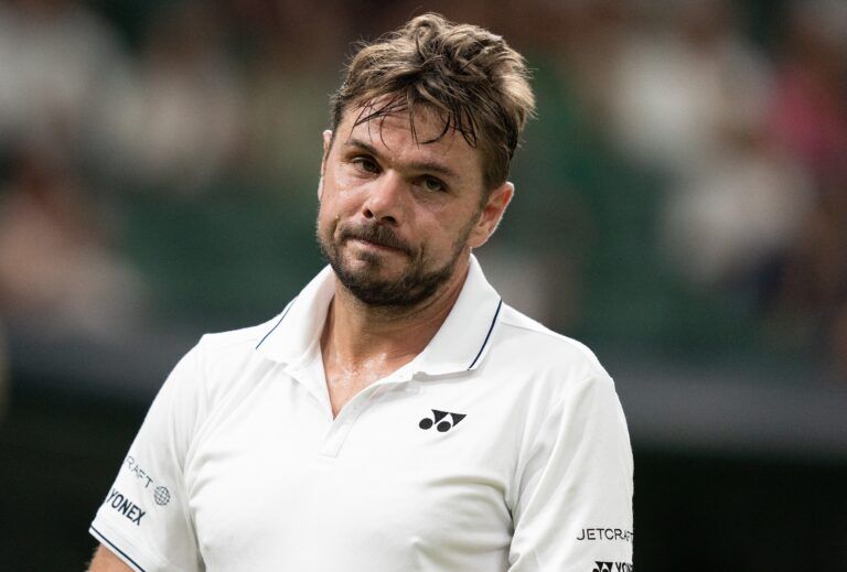 Stanislas Wawrinka (SUI) during his match against Novak Djokovic (SRB) on day five of Wimbledon at the All England Lawn Tennis and Croquet Club.