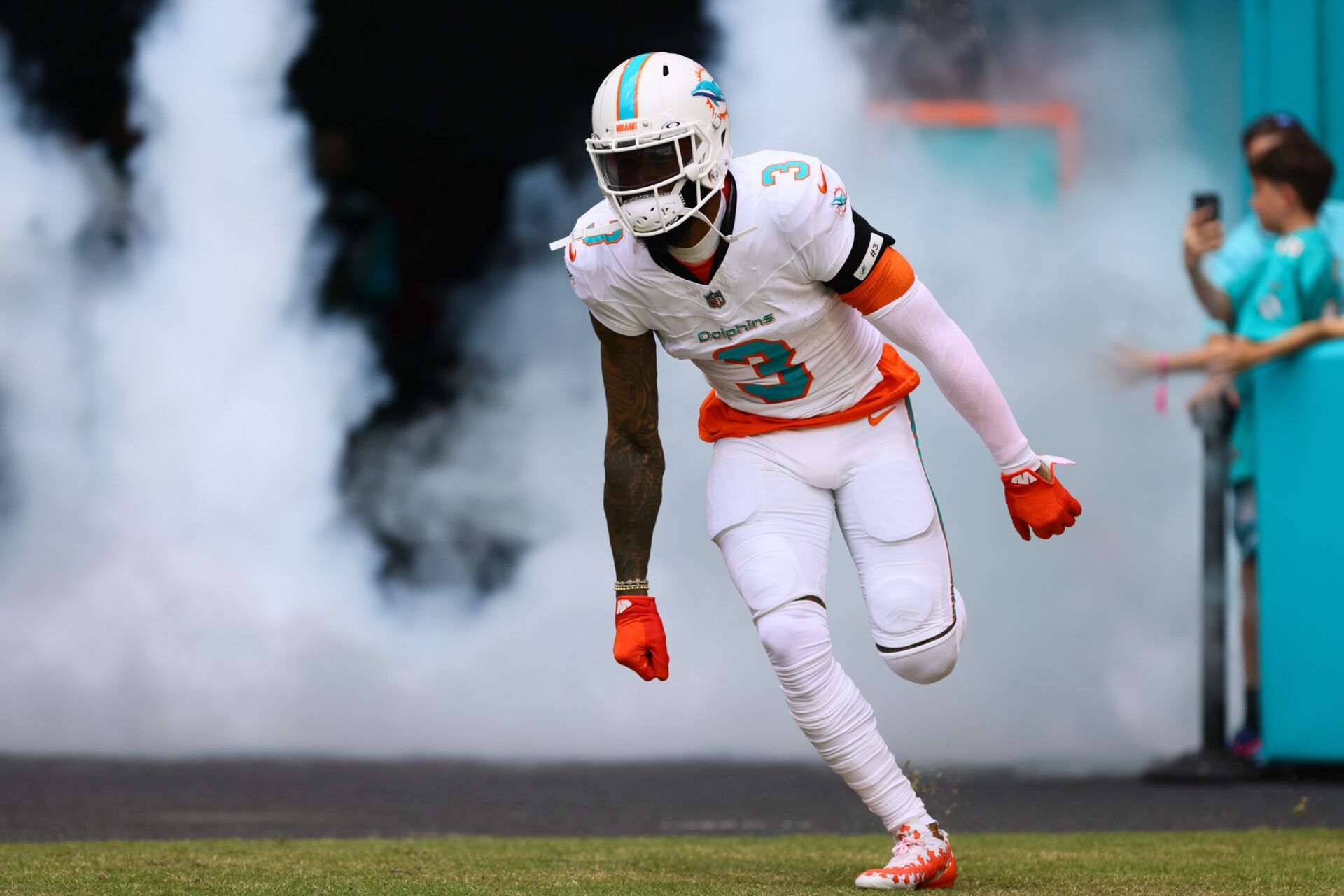 Miami Dolphins wide receiver Odell Beckham Jr. (3) enters the field before the game against the Arizona Cardinals at Hard Rock Stadium.