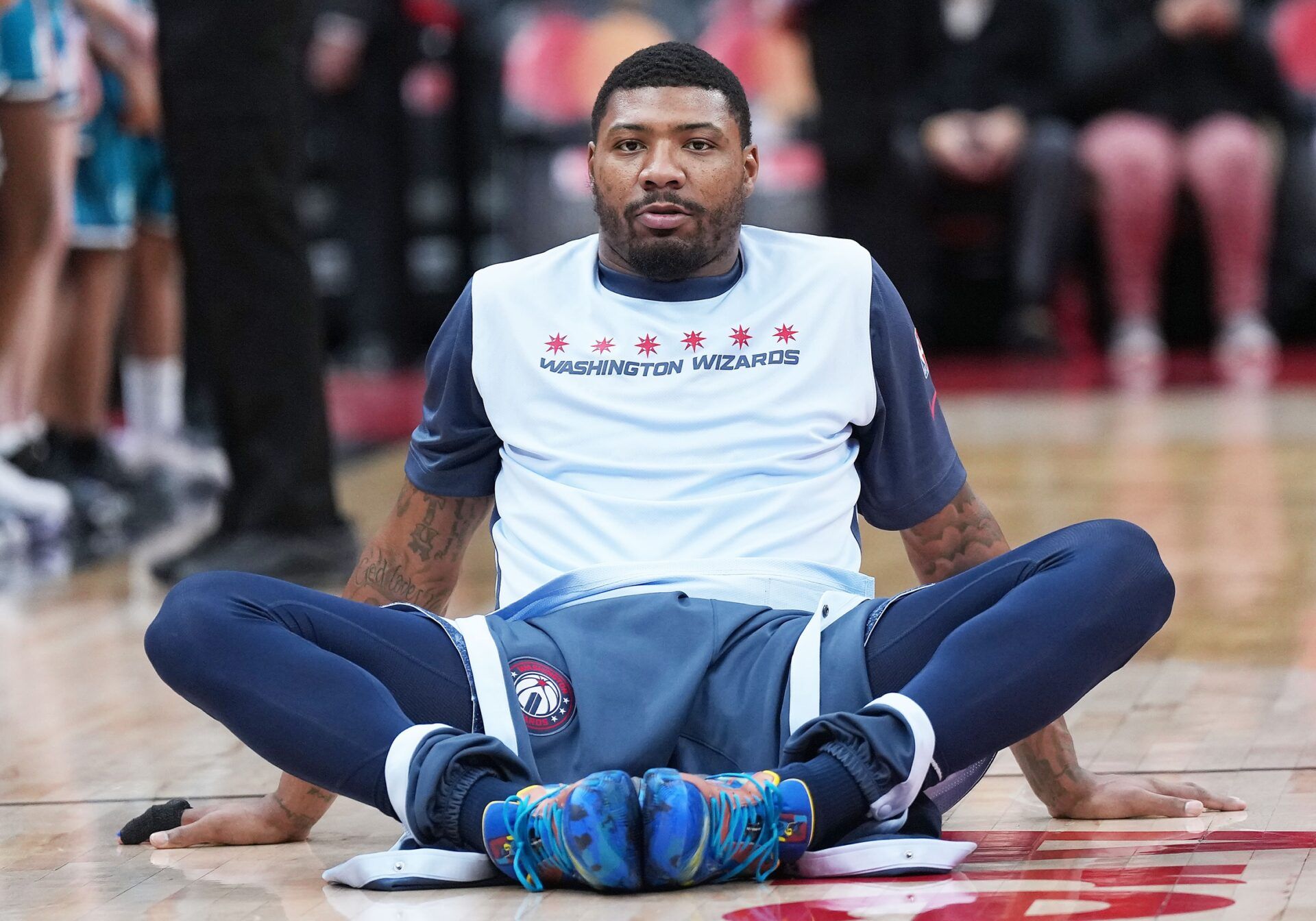 Washington Wizards guard Marcus Smart (36) stretches during the pregame warmup before a game against the Toronto Raptors at Scotiabank Arena.
