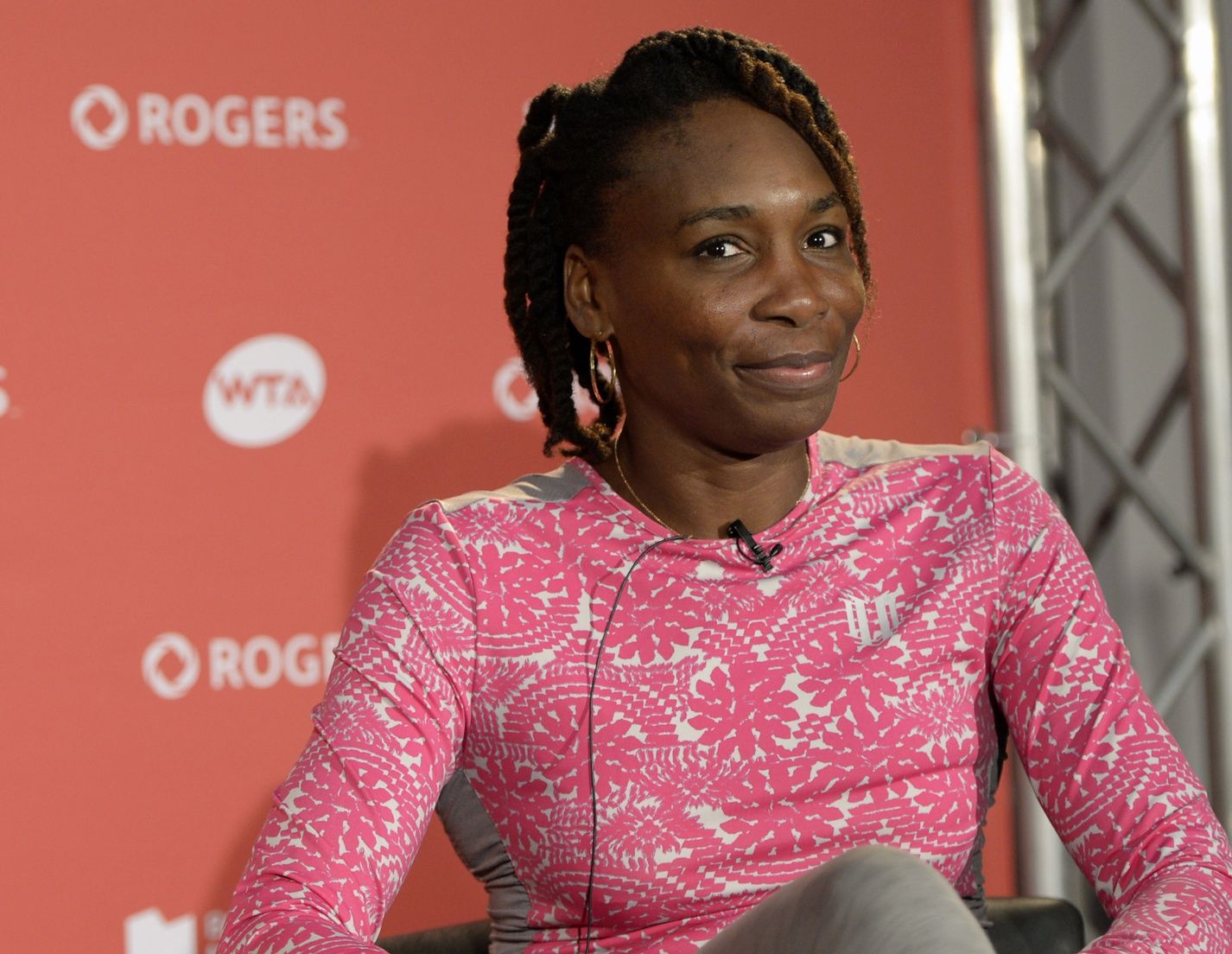 Venus Williams of the United States gives a press conference on day two of the Rogers Cup tennis tournament at Uniprix Stadium.