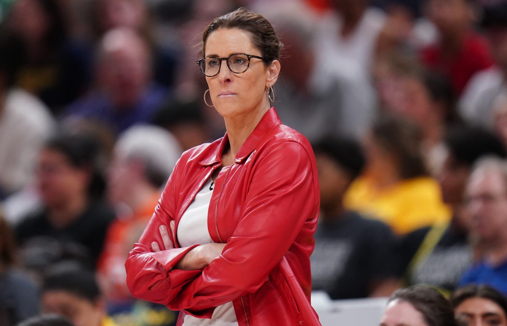 Indiana Fever head coach Stephanie White watches from the sideline as they take on the Connecticut Sun at TD Garden.