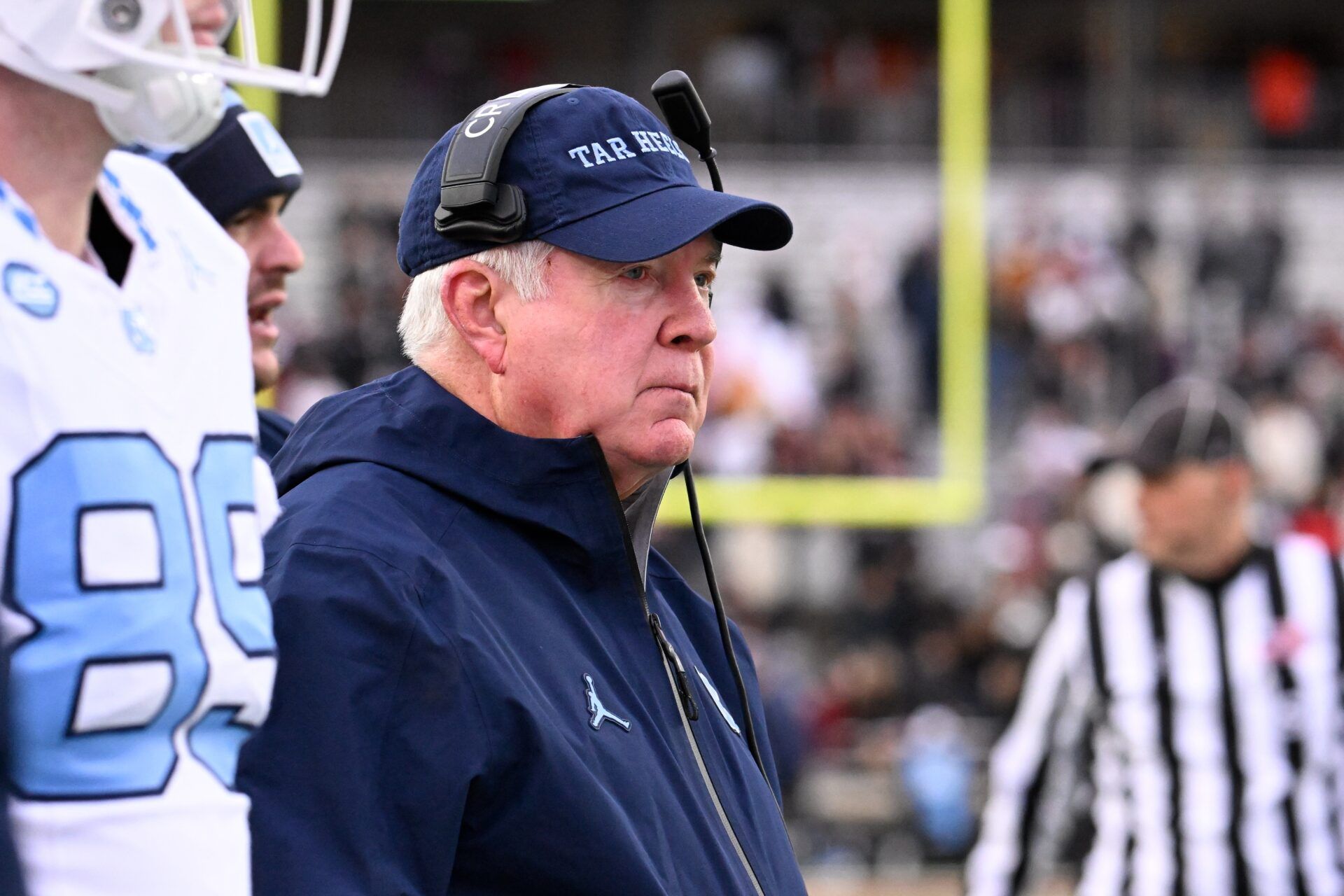 North Carolina Tar Heels head coach Mack Brown looks on during the second half against the Boston College Eagles at Alumni Stadium.