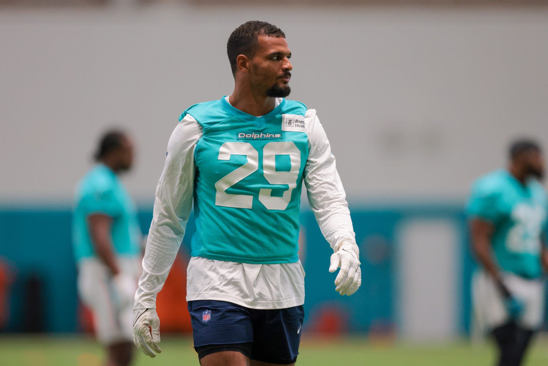 Miami Dolphins safety Minkah Fitzpatrick (29) looks on during training camp at Baptist Health Training Complex.