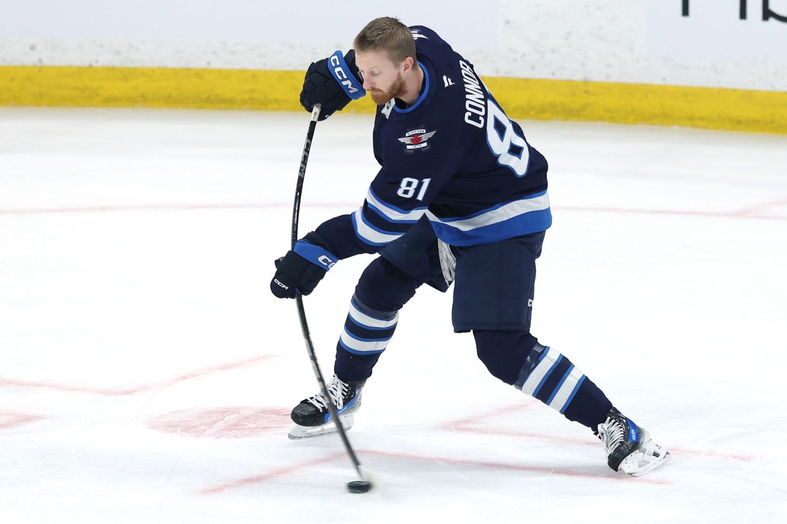 Winnipeg Jets left wing Kyle Connor (81) warms up before a game against the Dallas Stars in game two of the second round of the 2025 Stanley Cup Playoffs at Canada Life Centre.