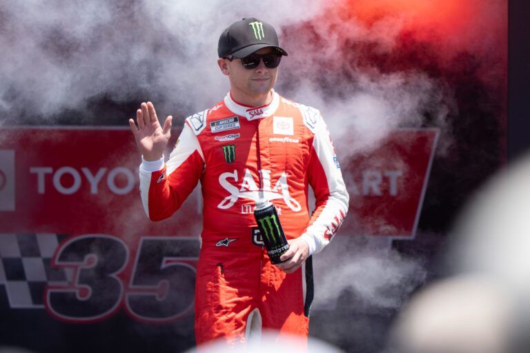 NASCAR Cup Series driver Ty Gibbs (54) waves after being introduced to fans before the start of the NASCAR Toyota / Save Mart 360 at Sonoma Raceway.