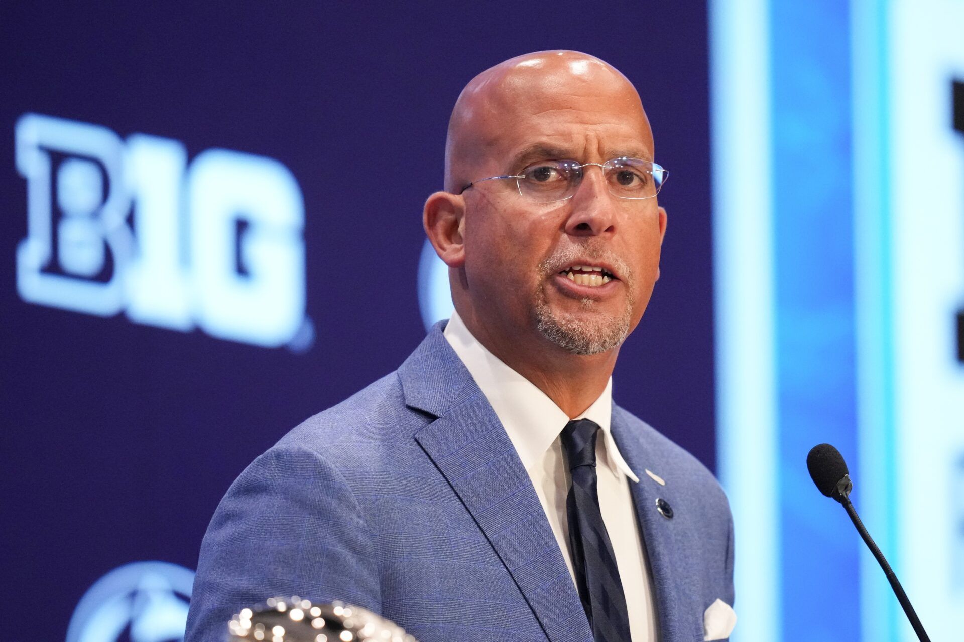 Penn State head coach James Franklin speaks to the media during the Big Ten NCAA college football media days at Mandalay Bay Resort.