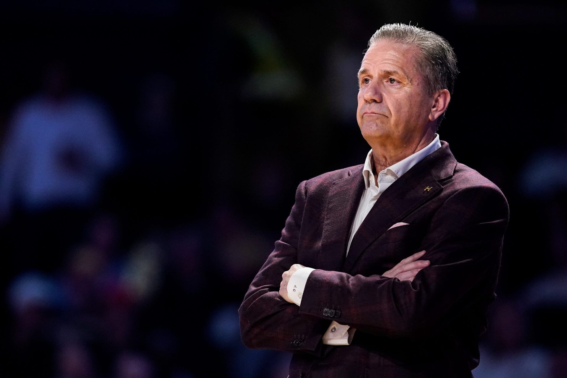 Arkansas head coach John Calipari watches his team face Vanderbilt during the first half at Memorial Gym in Nashville, Tenn., Tuesday, March 4, 2025.