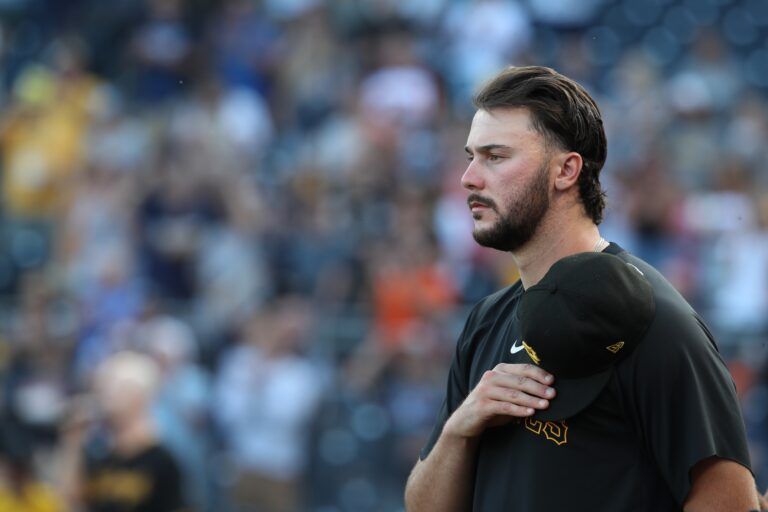 Pittsburgh Pirates pitcher Paul Skenes (30) stands for the national anthem against the Detroit Tigers at PNC Park.