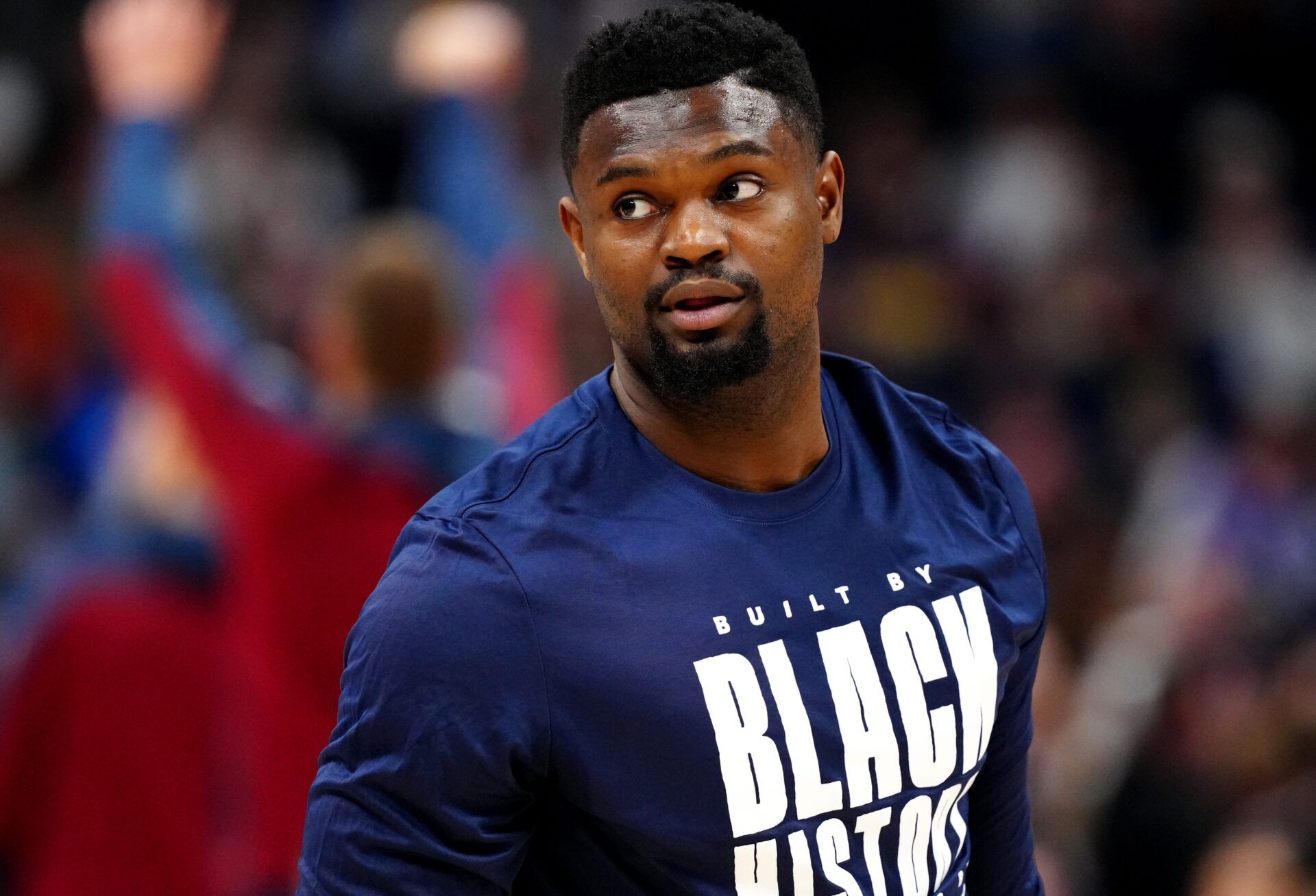 New Orleans Pelicans forward Zion Williamson (1) warms up before the game against the Denver Nuggets at Ball Arena.